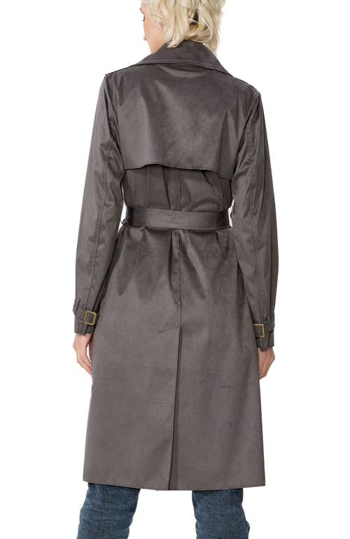 Kimi & Kai Aria Long Faux Suede Trench Coat In Gray