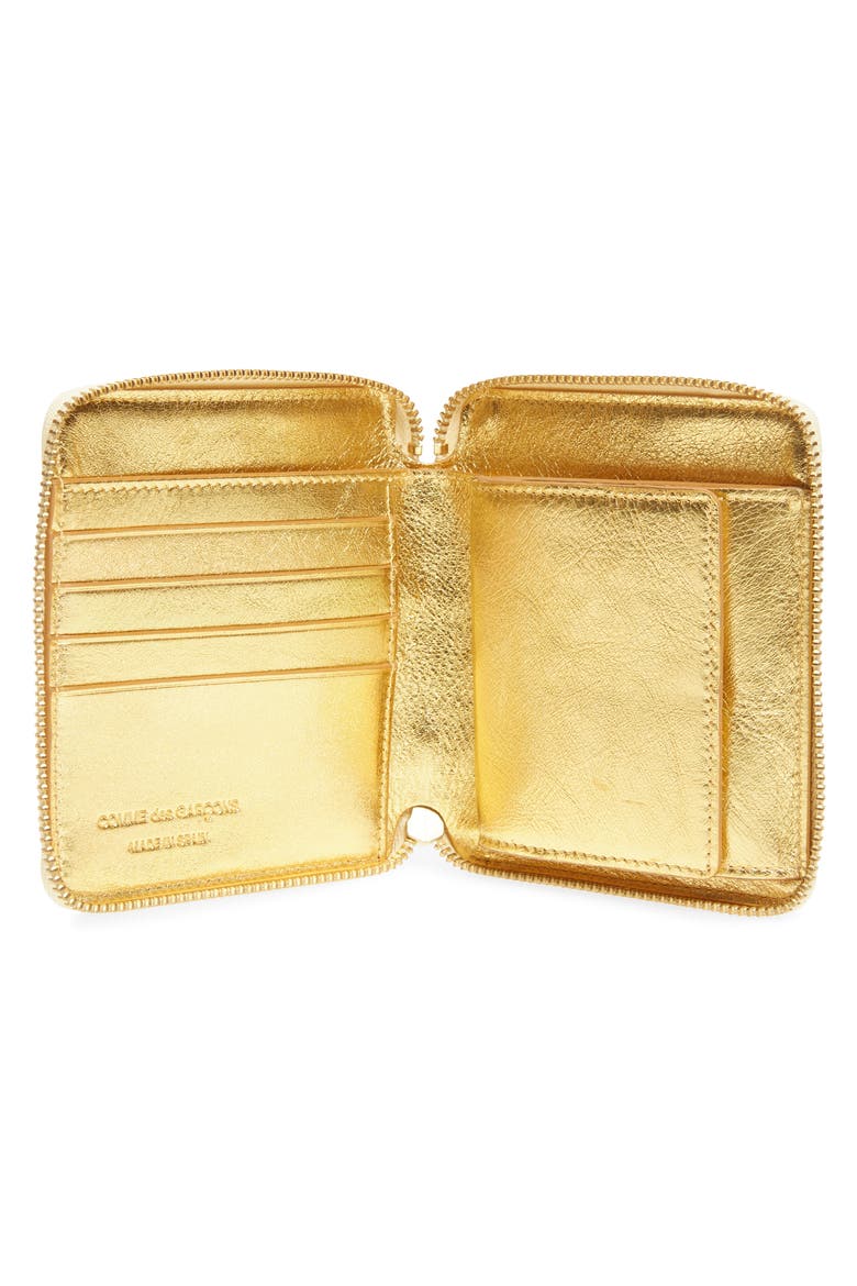 Metallic Leather Wallet, Alternate, color, GOLD