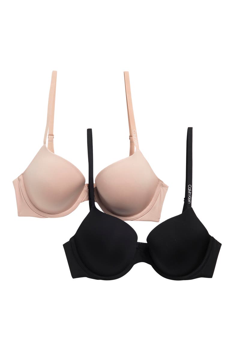 Pure Micro Lightly Lined Demi Bra - Pack of 2, Main, color, BEIGE/ BLACK