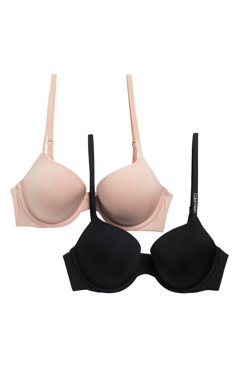 Calvin Klein Pure Micro Lightly Lined Demi Bra - Pack of 2, Main, color, Beige/ Black