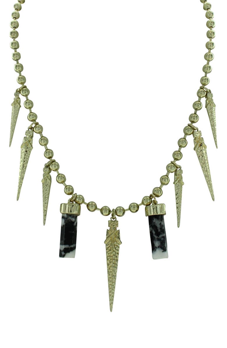 OLIVIA WELLES Gold Plated Alternating Icicle Beaded Statement Necklace, Main, color, Gold / Black / White