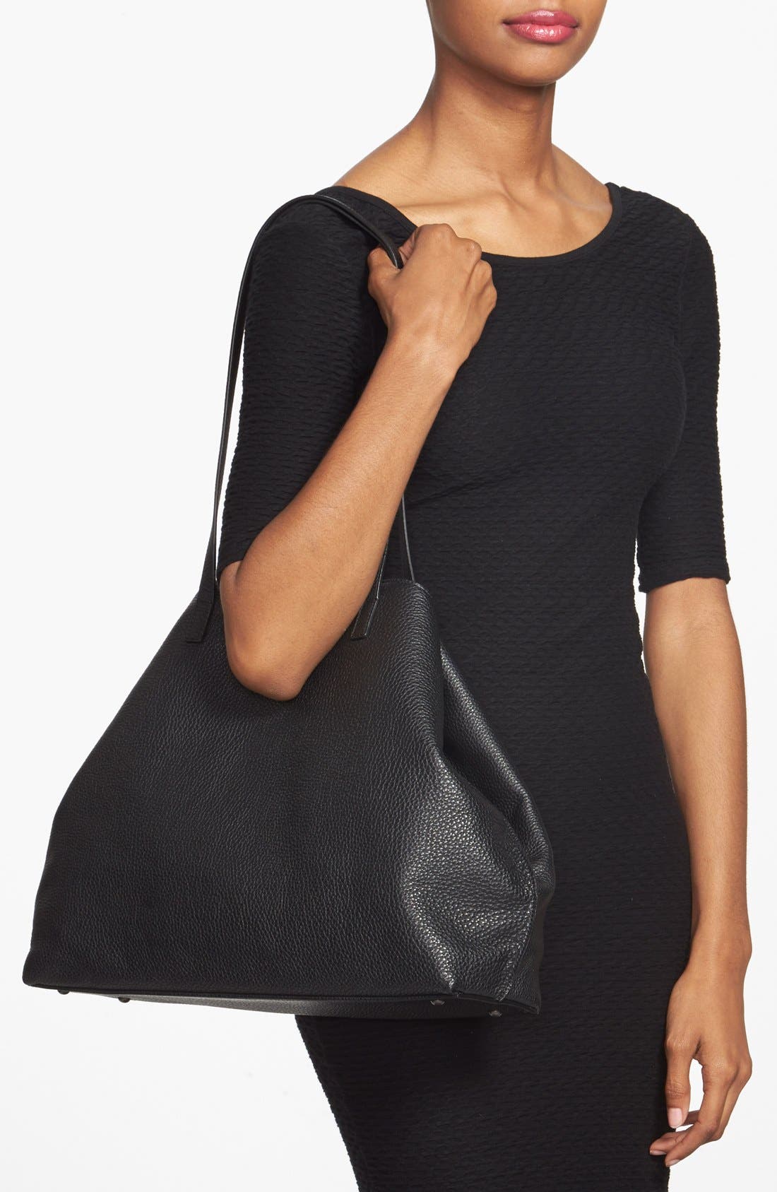 Akris 'Ai Medium Shoulder Tote' Leather Shoulder Tote, Alternate, color, Black