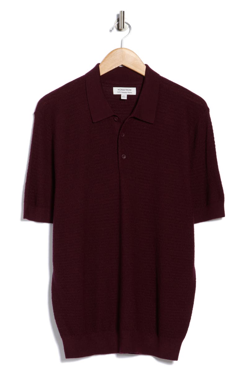 Nordstrom Textured Merino Wool Polo, Alternate, color, Burgundy Field