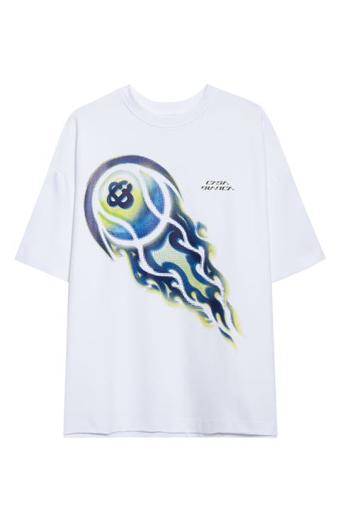 Oversize Flaming Tennis Ball Stretch Coitton Graphic T-Shirt