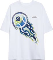 Casablanca Oversize Flaming Tennis Ball Stretch Coitton Graphic T-Shirt