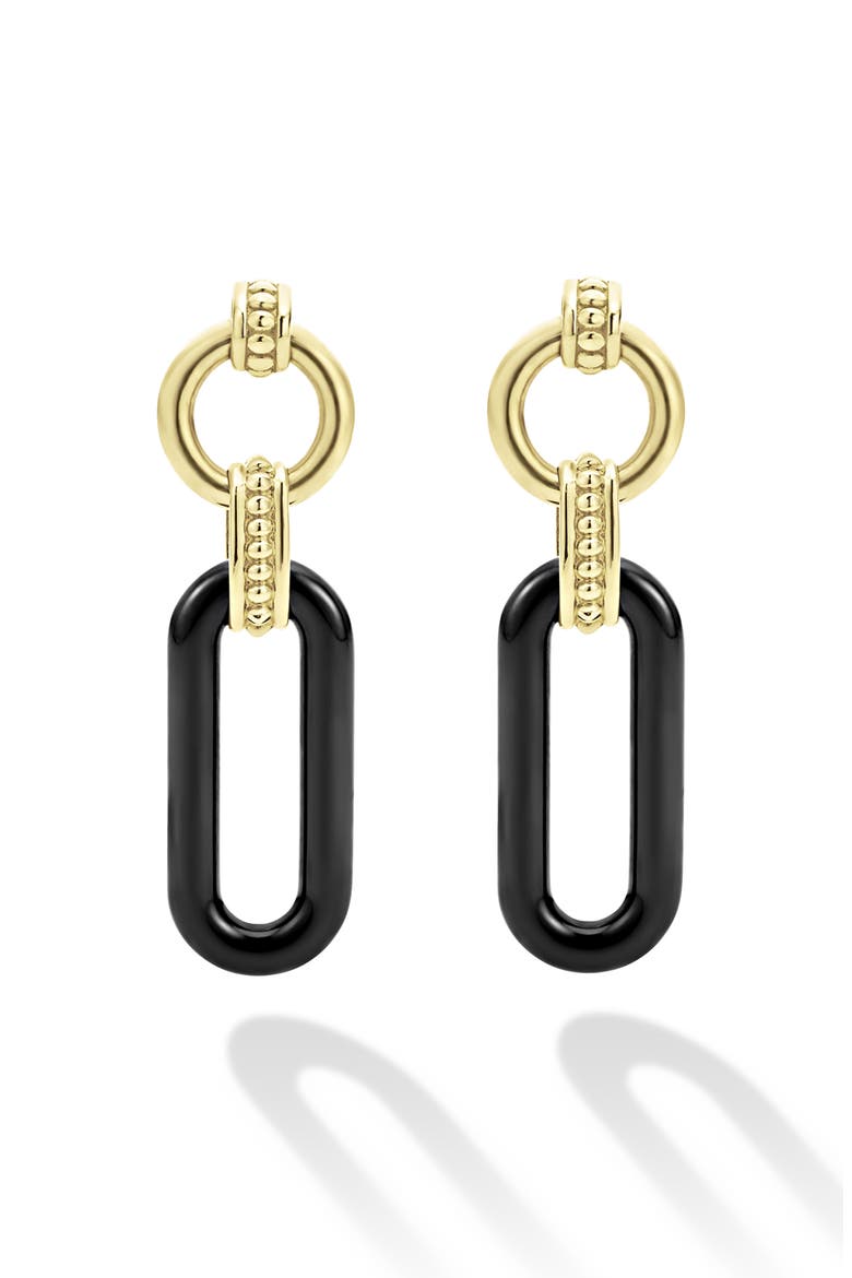 Signature Caviar Ceramic Link Drop Earrings, Alternate, color, GOLD