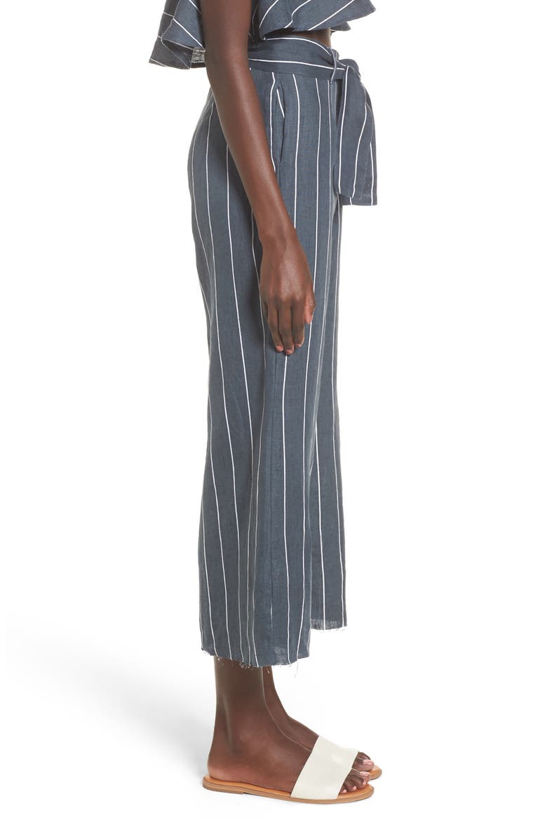 Como Pinstripe Wide Leg Crop Linen Pants, Alternate, color, CHARCOAL