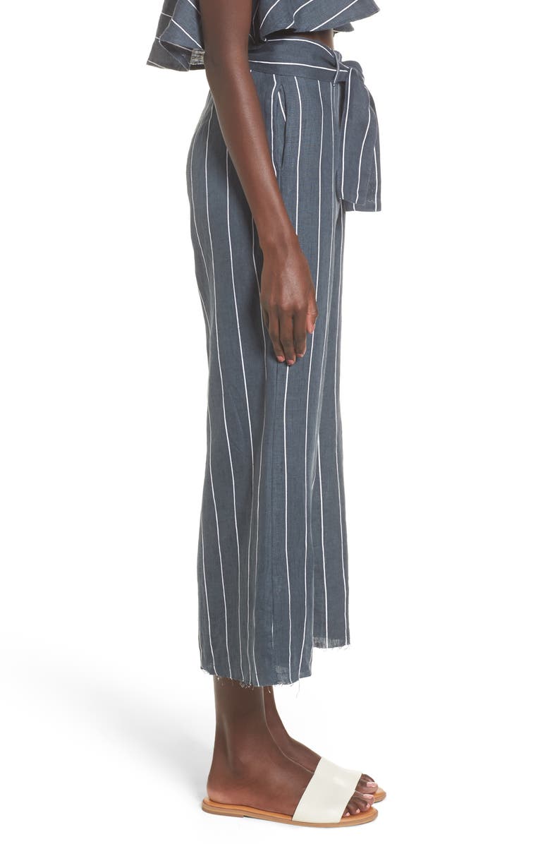 Faithfull the Brand Como Pinstripe Wide Leg Crop Linen Pants, Alternate, color, 