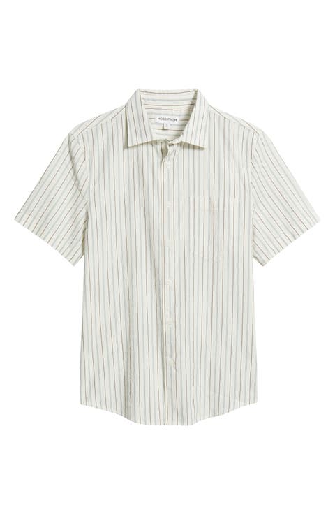 Cotton Blend Seersucker Button-Up Shirt