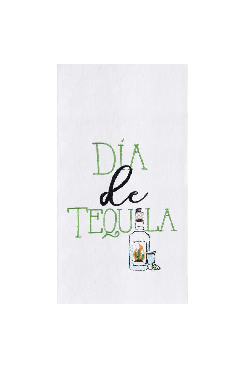 Dia De Tequila Embroidered Flour Sack Cotton Kitchen Towel, Main, color, White