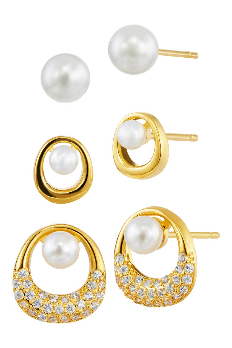 3-Pack Assorted Faux Pearl Stud Earrings, Alternate, color, YELLOW