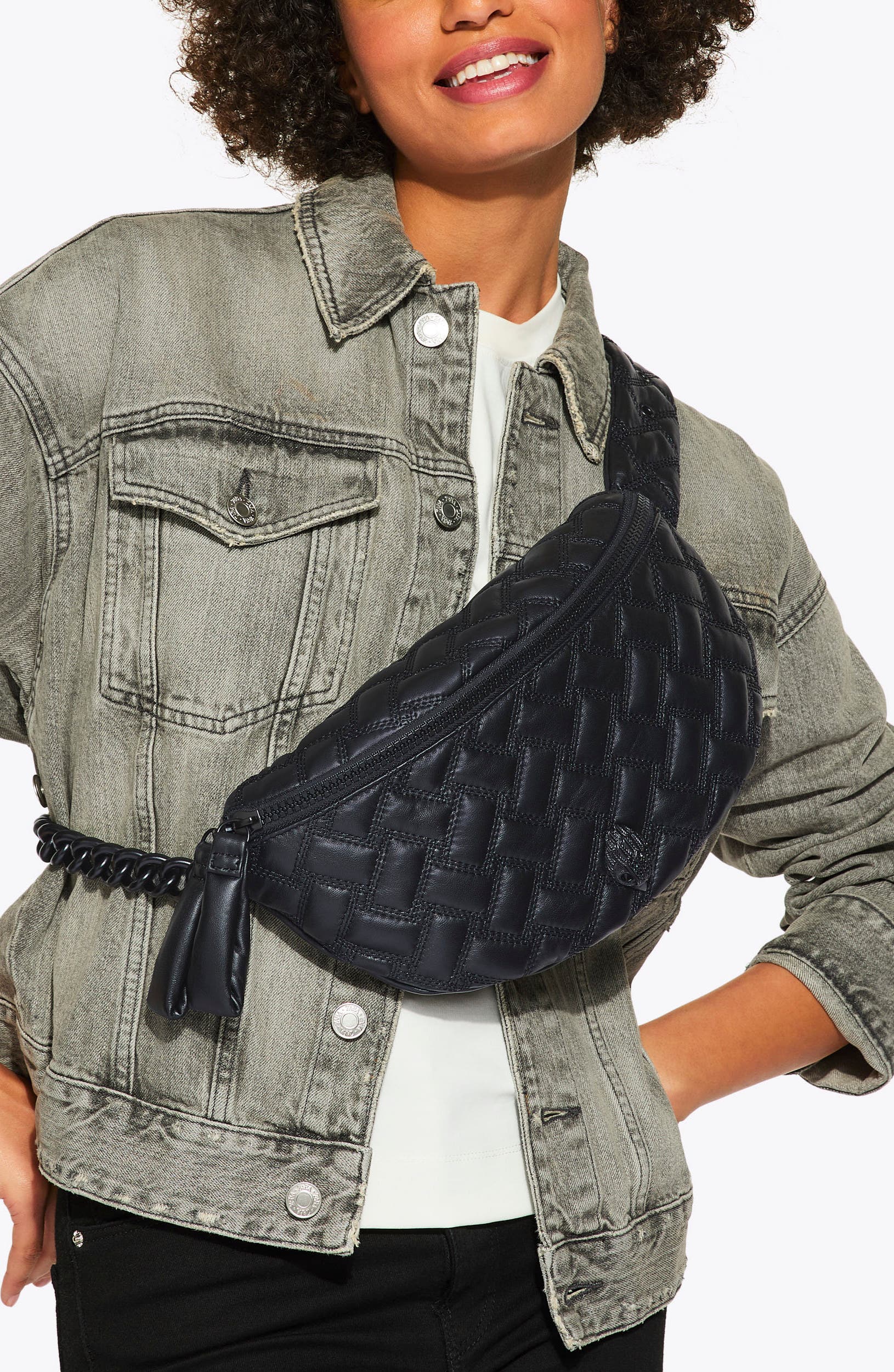 Kensington Drench Leather Belt Bag, Alternate, color, BLACK