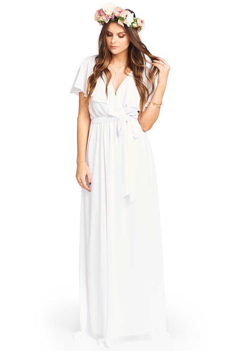 Audrey Ruffle Wrap Front Gown, Alternate, color, WHITE CHIFFON