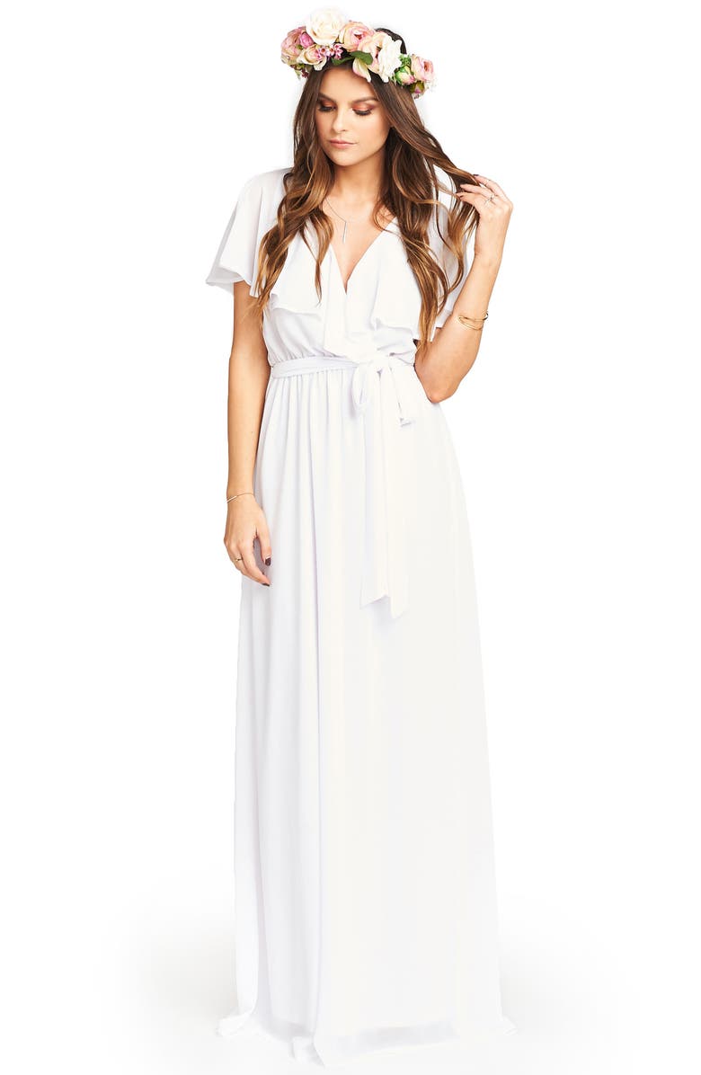 Show Me Your Mumu Audrey Ruffle Wrap Front Gown, Alternate, color,