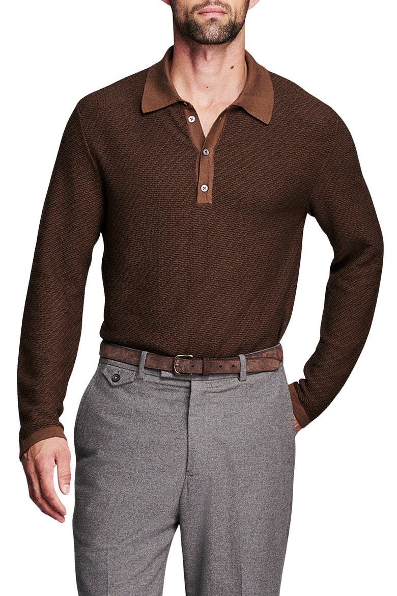 Long Sleeve Sweater Polo, Main, color, BROWN MULTI