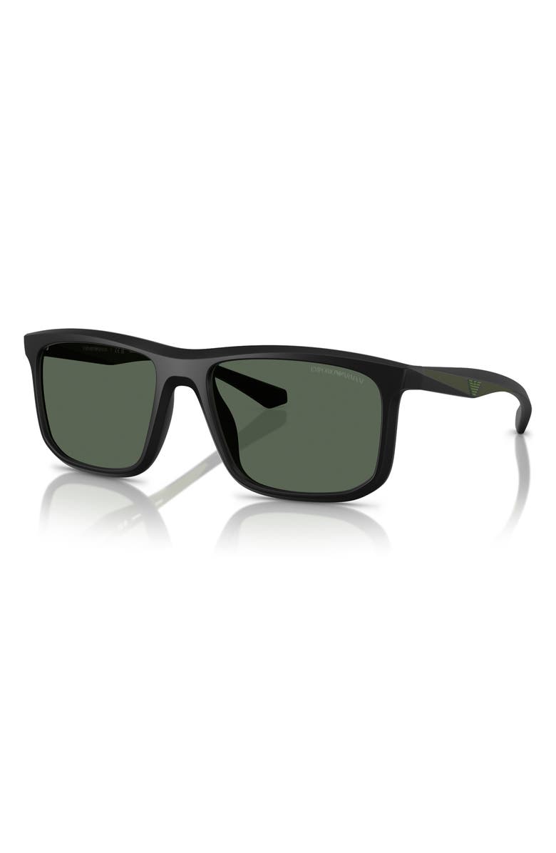 Emporio Armani 57mm Square Sunglasses, Alternate, color, Matte Black / Dark Green