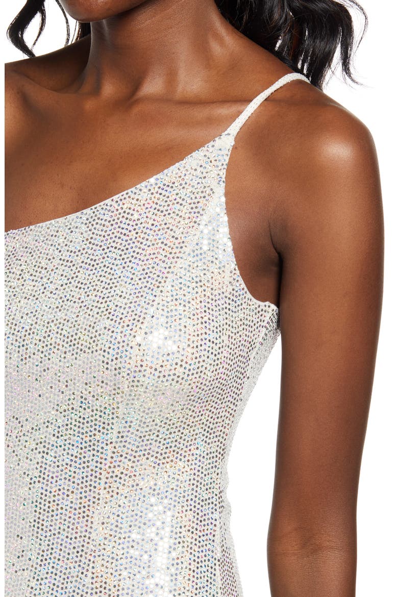 Sequin One-Shoulder Body-Con Minidress, Alternate, color, SILVER