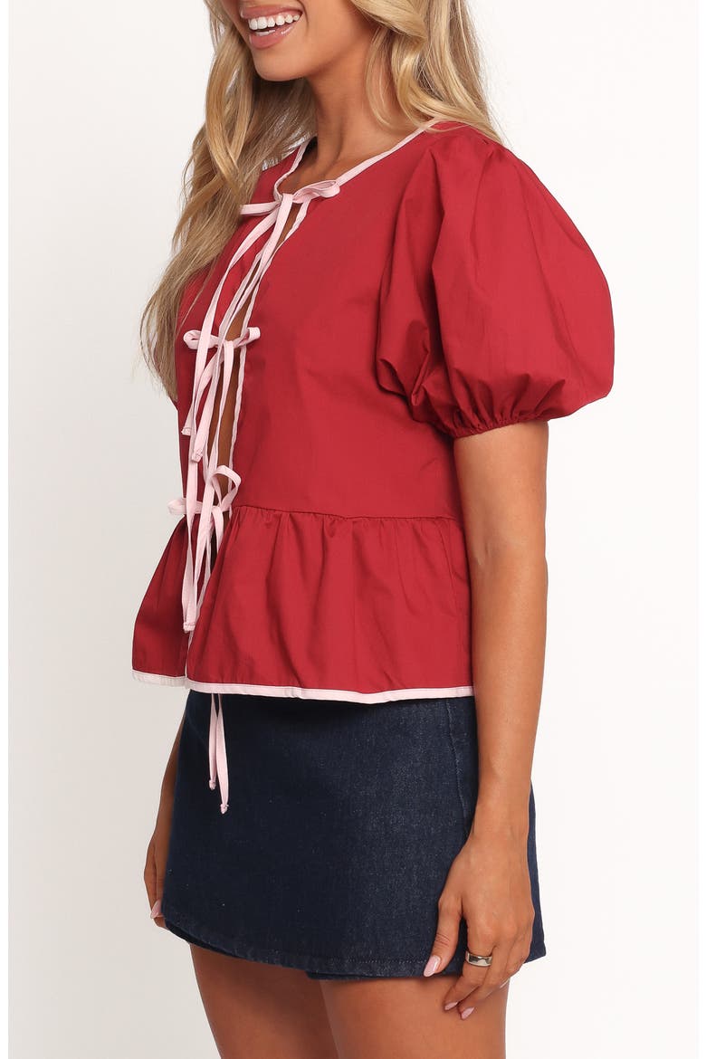 Ellien Tie Front Puff Sleeve Top, Alternate, color, RED
