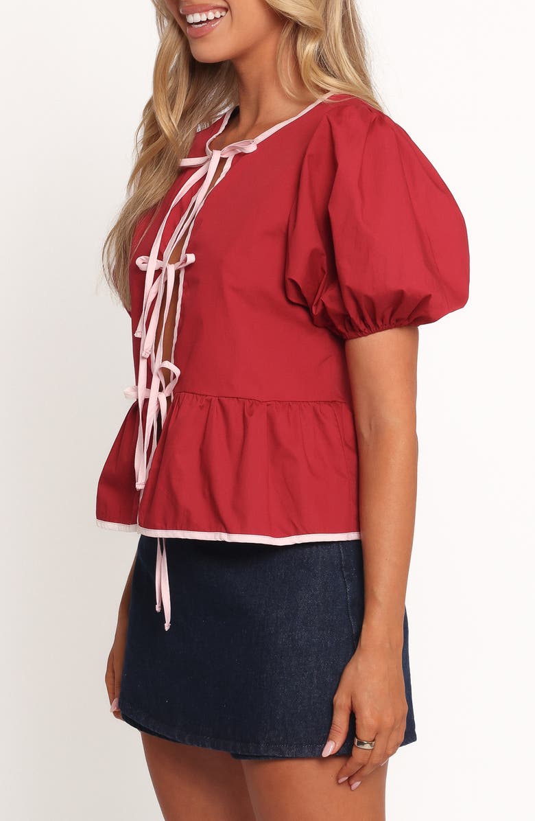 Petal & Pup Ellien Tie Front Puff Sleeve Top, Alternate, color, Red