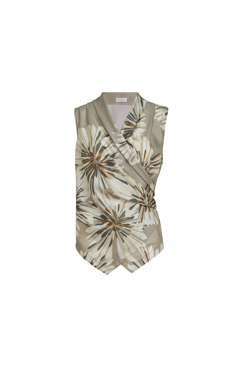 Brunello Cucinelli Bloom print pongee vest, Alternate, color, Khaki