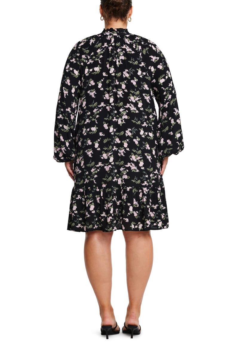 Pink Blossom Long Sleeve Floral Print Dress, Alternate, color, BLACK/ LEAF