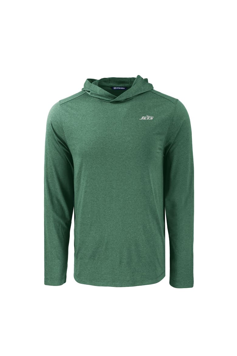 Men's Cutter & Buck Hunter Green New York Jets Primary Logo Coastline Epic Comfort Eco Recycled Long Sleeve Hoodie T-Shirt, Alternate, color, Hunter Green