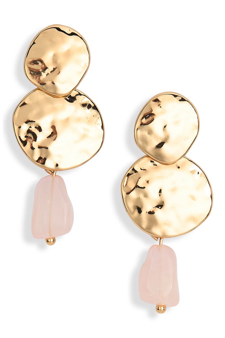 Hammered Stone Drop Earrings, Main, color, ROSE
