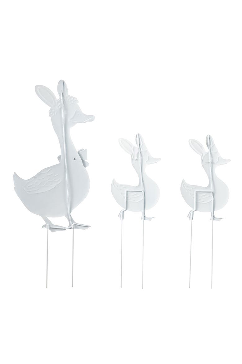 Set of 3 Easter Metal Duck Yard Stake, Alternate, color, White