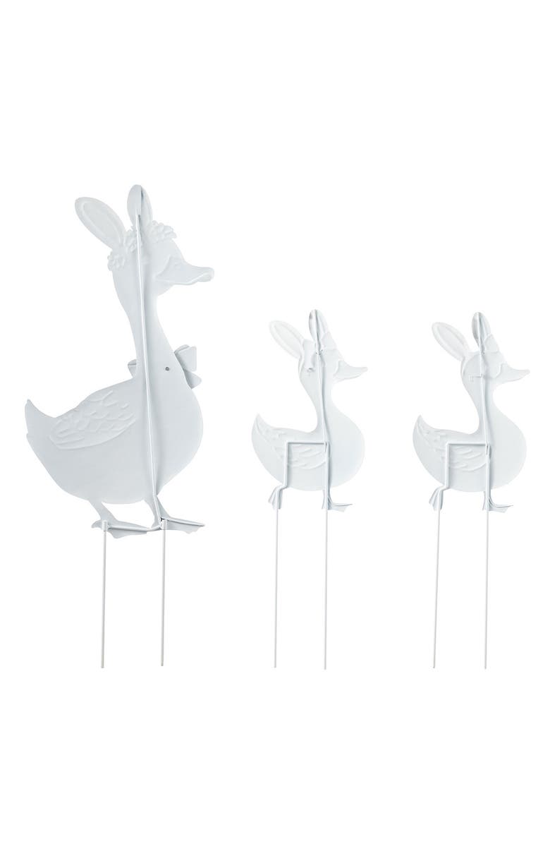 Glitzhome Set of 3 Easter Metal Duck Yard Stake, Alternate, color, White