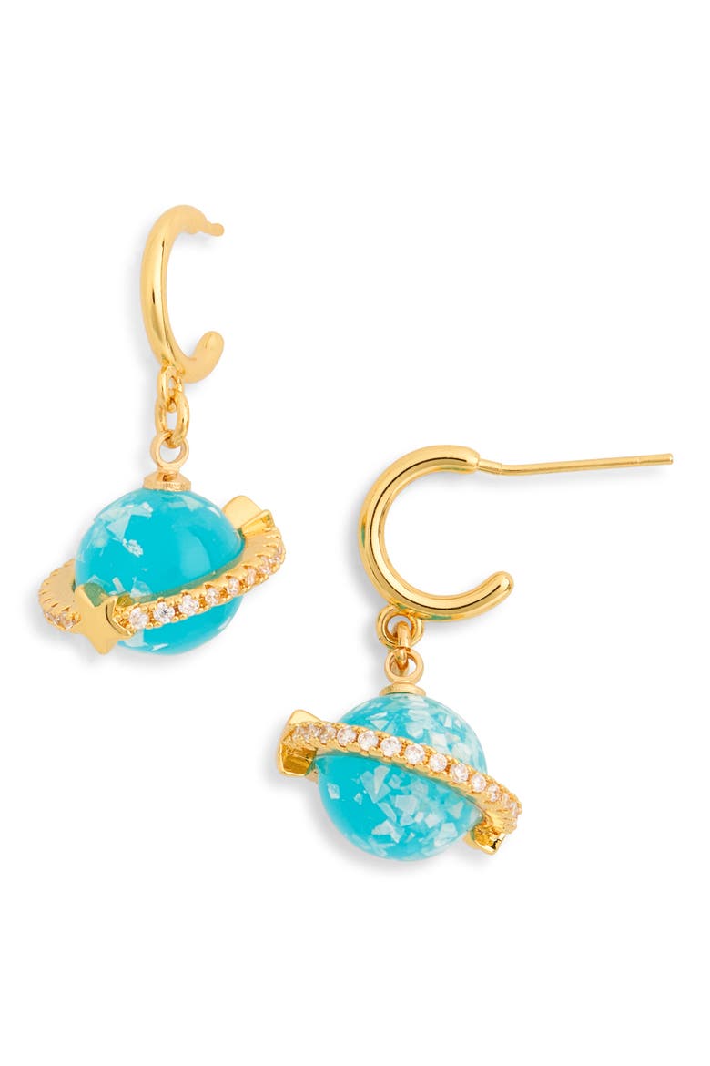 Lucille Ringed Planet Huggie Hoop Earrings, Main, color, GOLD