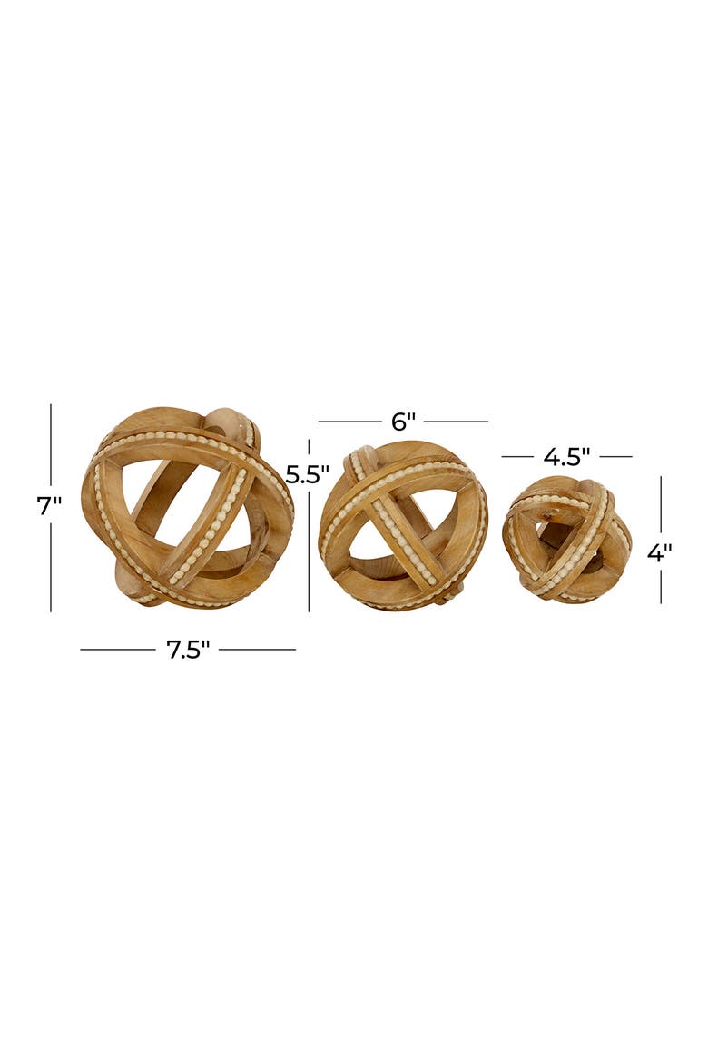 Light Brown Wood Handmade Beaded Geometric Sculpture - Set of 3, Alternate, color, LIGHT BROWN