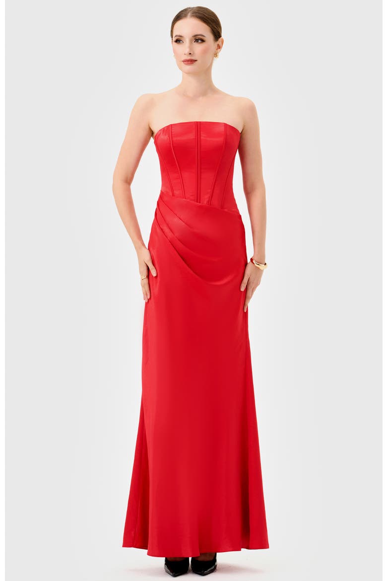 Iyla Strapless Corset Gown, Alternate, color, RED