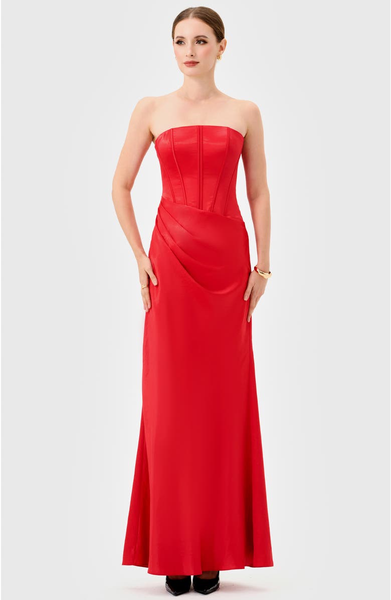 Bariano Iyla Strapless Corset Gown, Alternate, color, Red