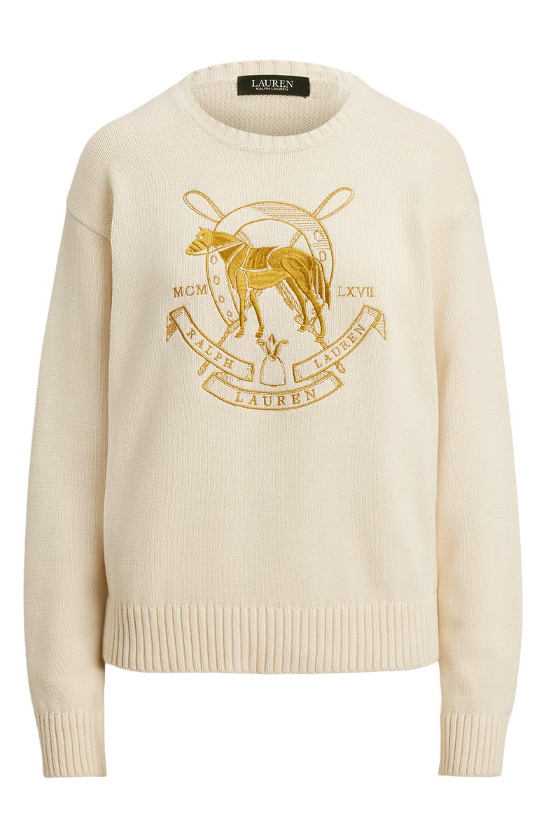 Lauren Ralph Lauren Embroidered Crewneck Sweater, Alternate, color, Mascarpone Cream