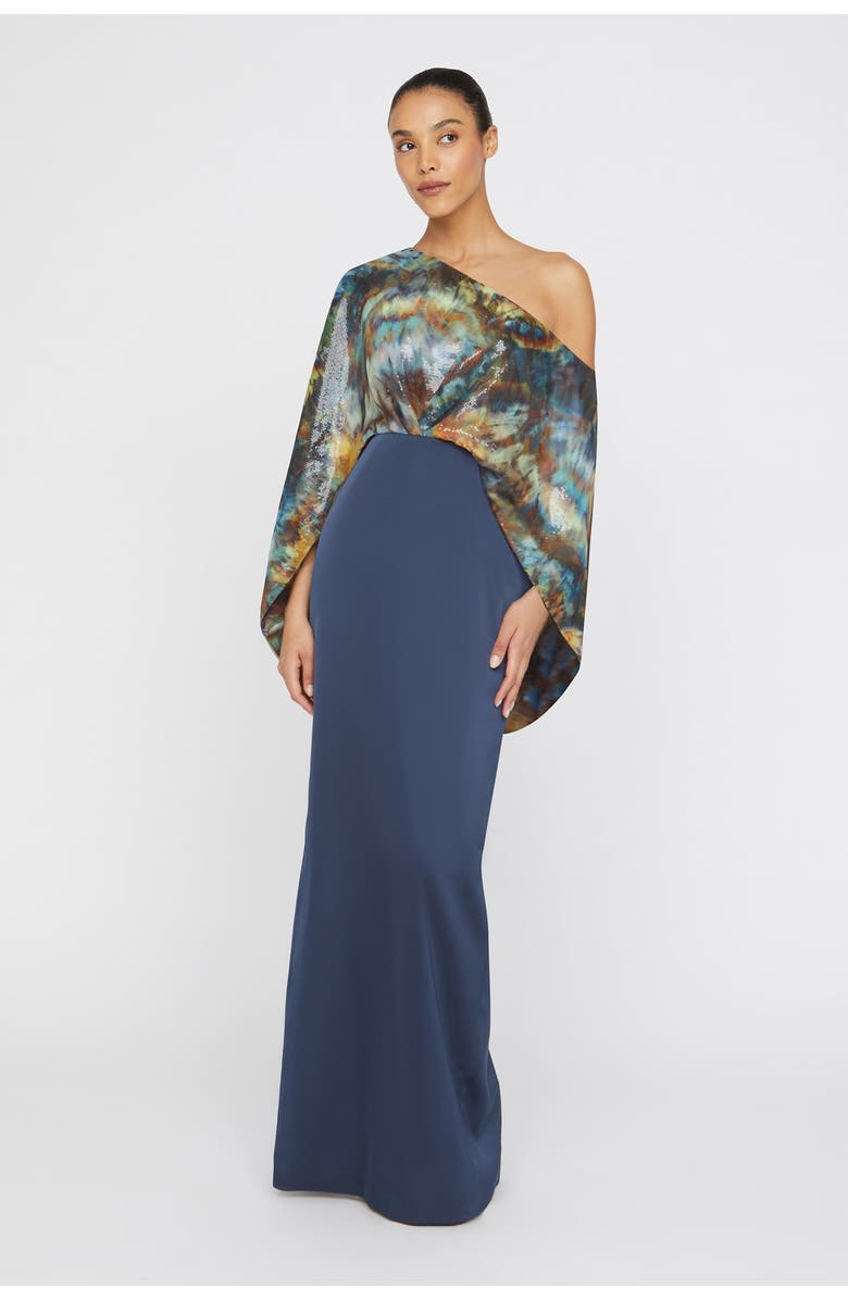 Theia Gisette One Shoulder Cape Gown, Alternate, color, 
