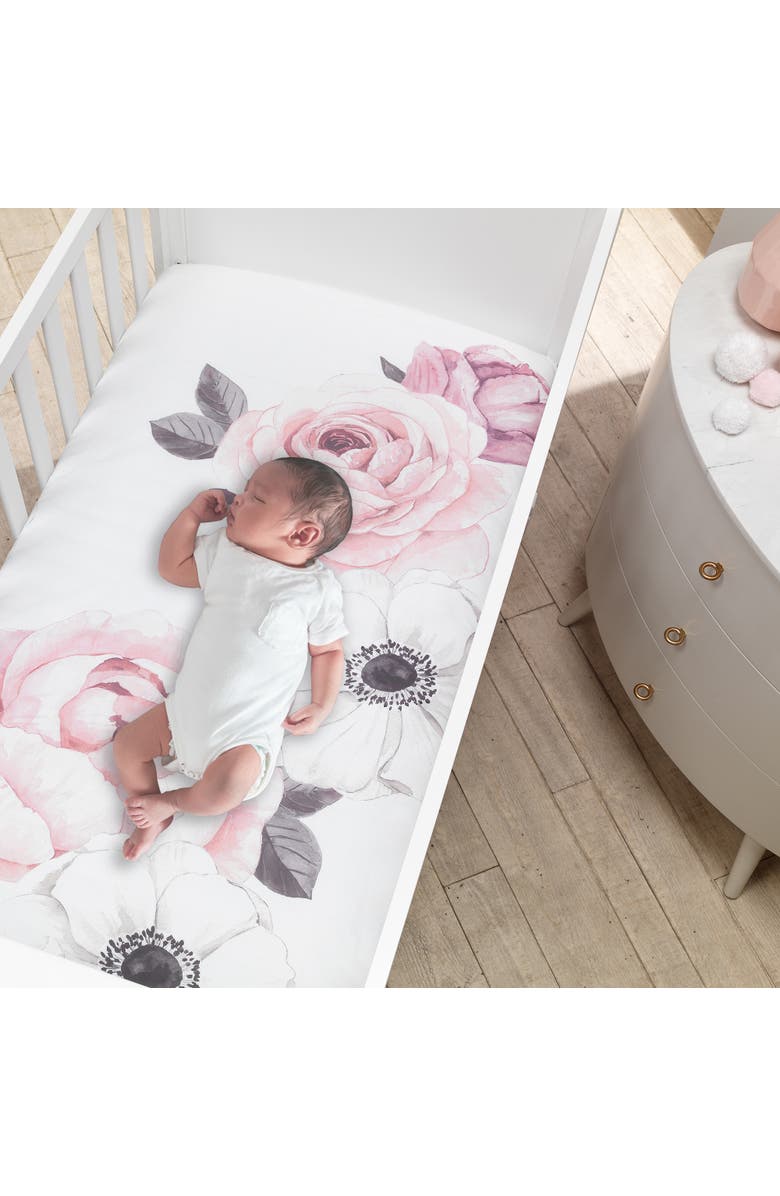 Lambs & Ivy Floral Garden Watercolor Cotton Baby Fitted Crib Sheet, Alternate, color, Pink