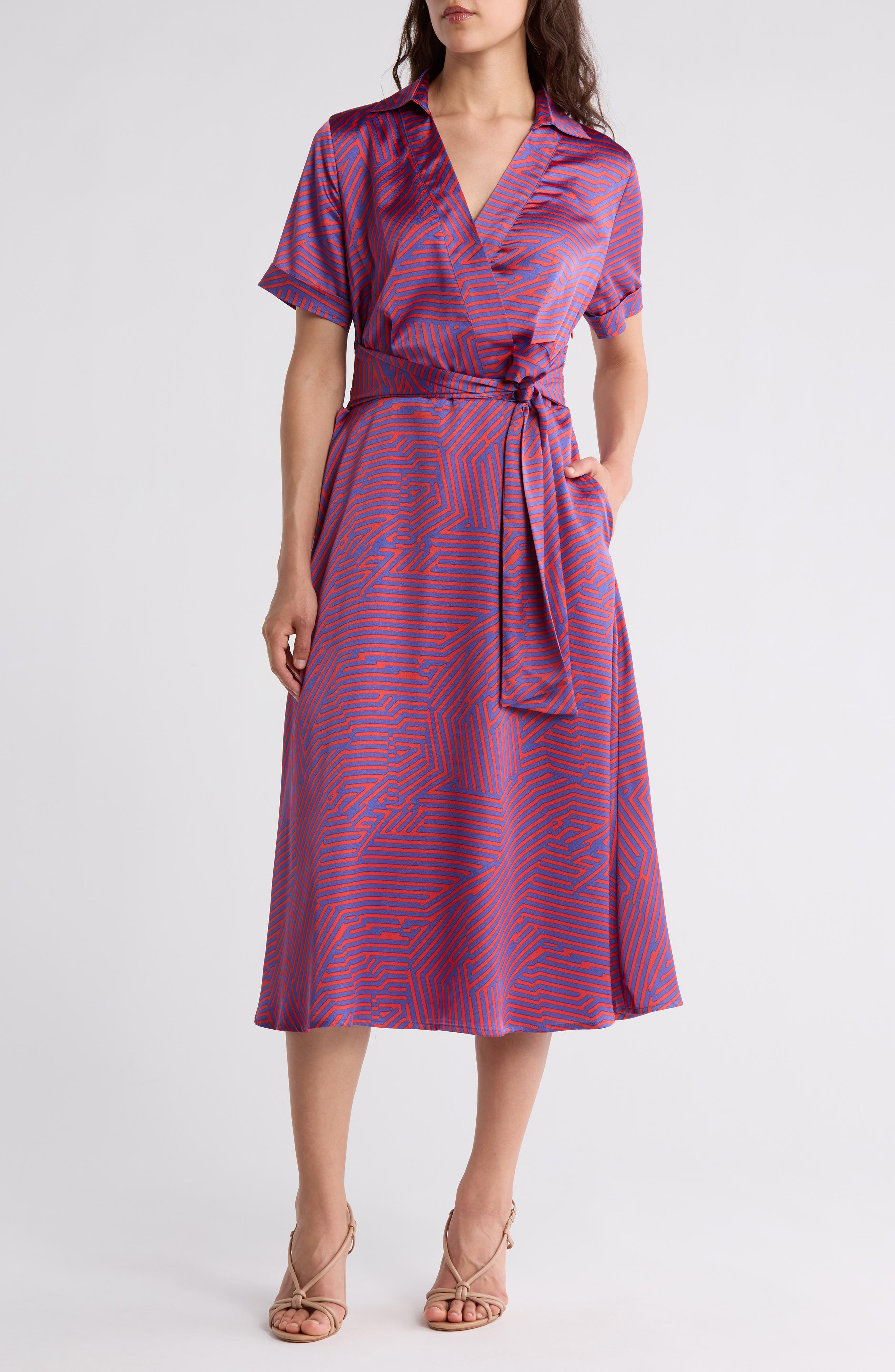Tahari ASL Geometric Short Sleeve Midi Shirtdress (Women) | Nordstromrack