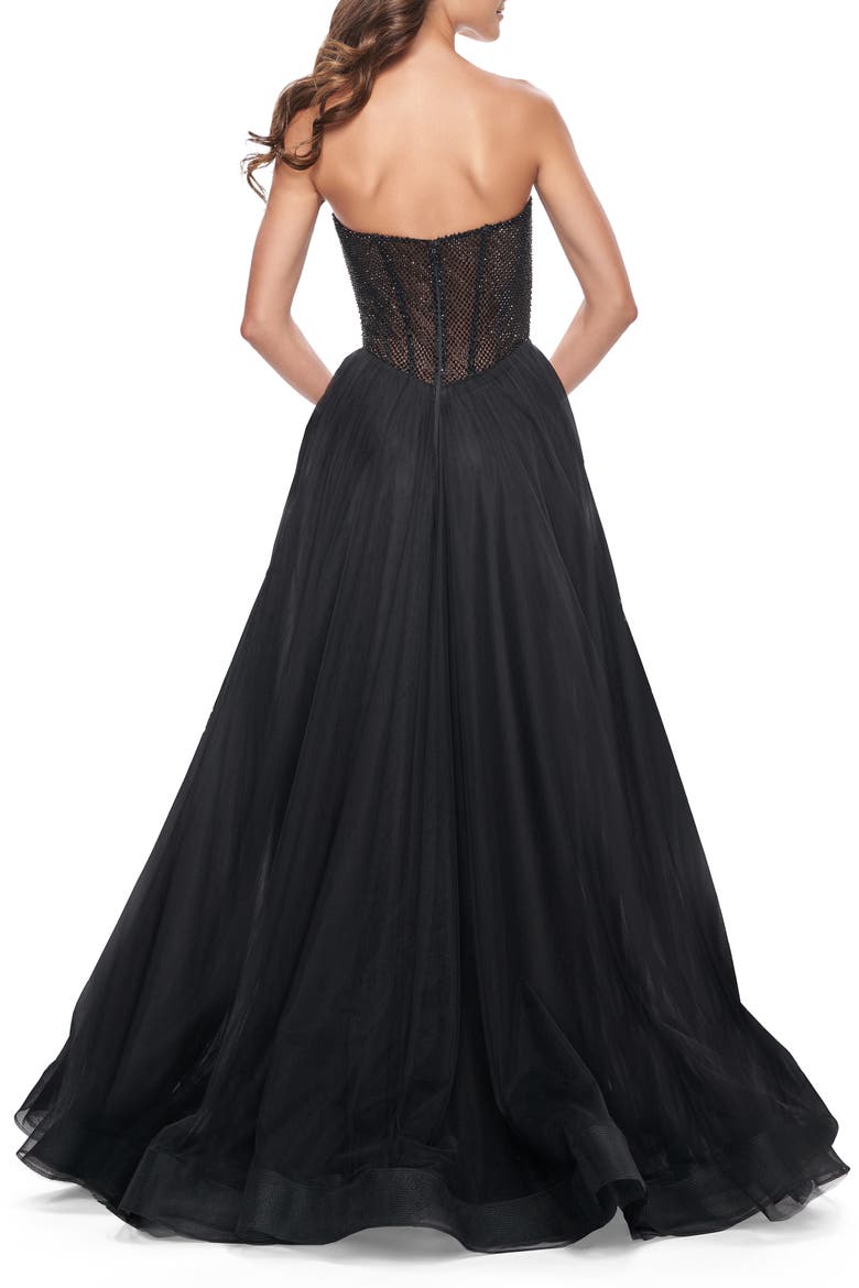 A-Line Tulle Prom Dress with Rhinestone Fishnet Bodice, Alternate, color, Black