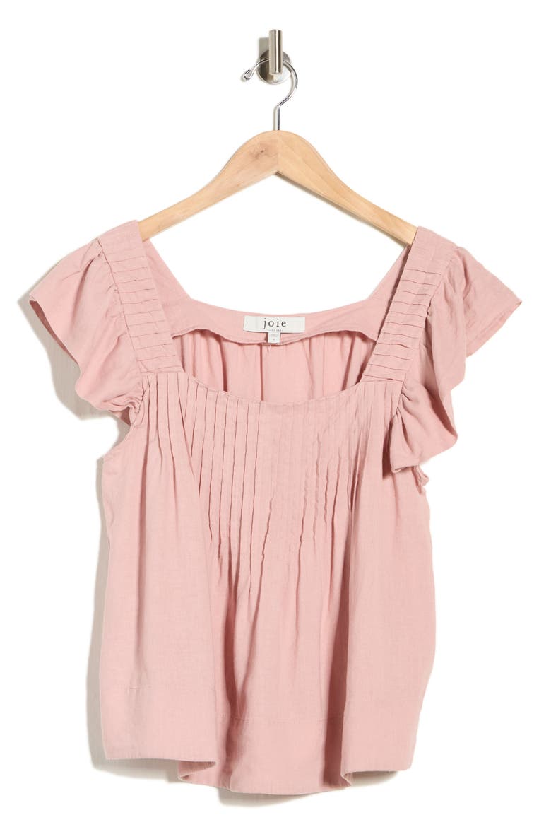 Flutter Sleeve Square Neck Linen Blend Top, Alternate, color, ADOBE ROSE