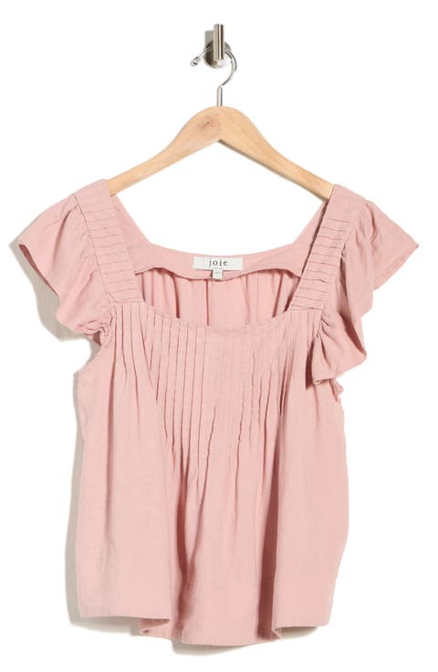 Flutter Sleeve Square Neck Linen Blend Top
