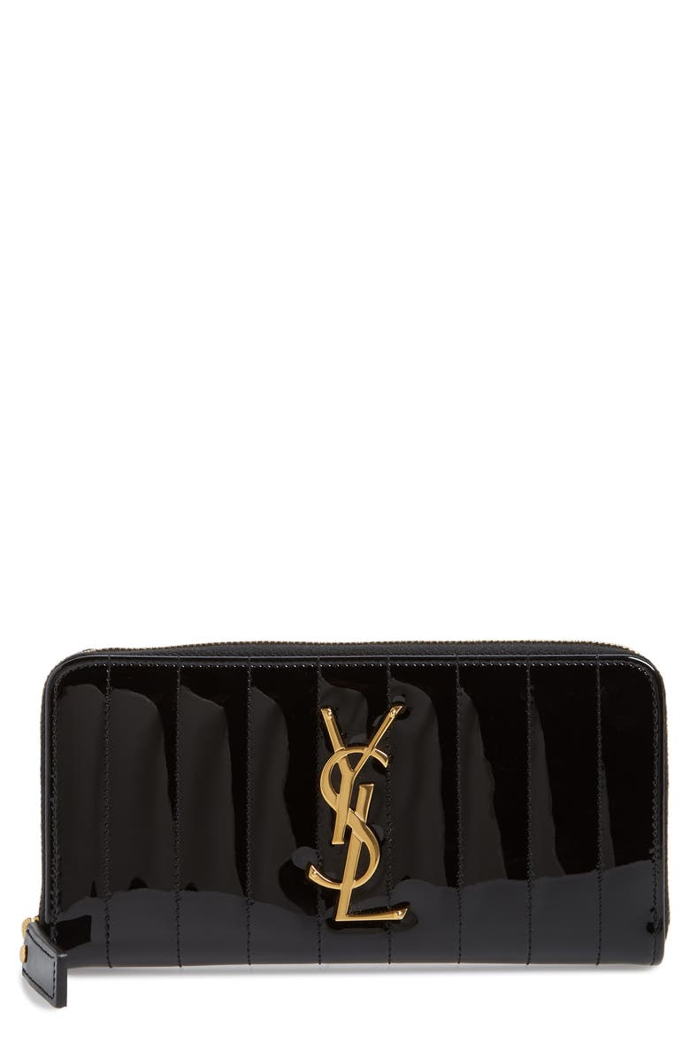 Saint Laurent Vicky Patent Leather Zip Around Wallet, Main, color,