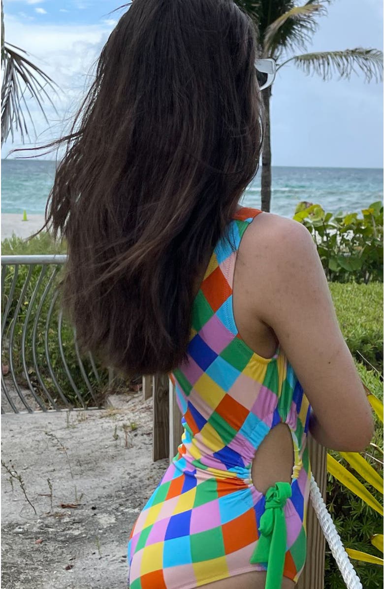 NESSI BYRD Kids' Cube Pattern Multicolor One-Piece Swimsuit, Alternate, color, Multicolor