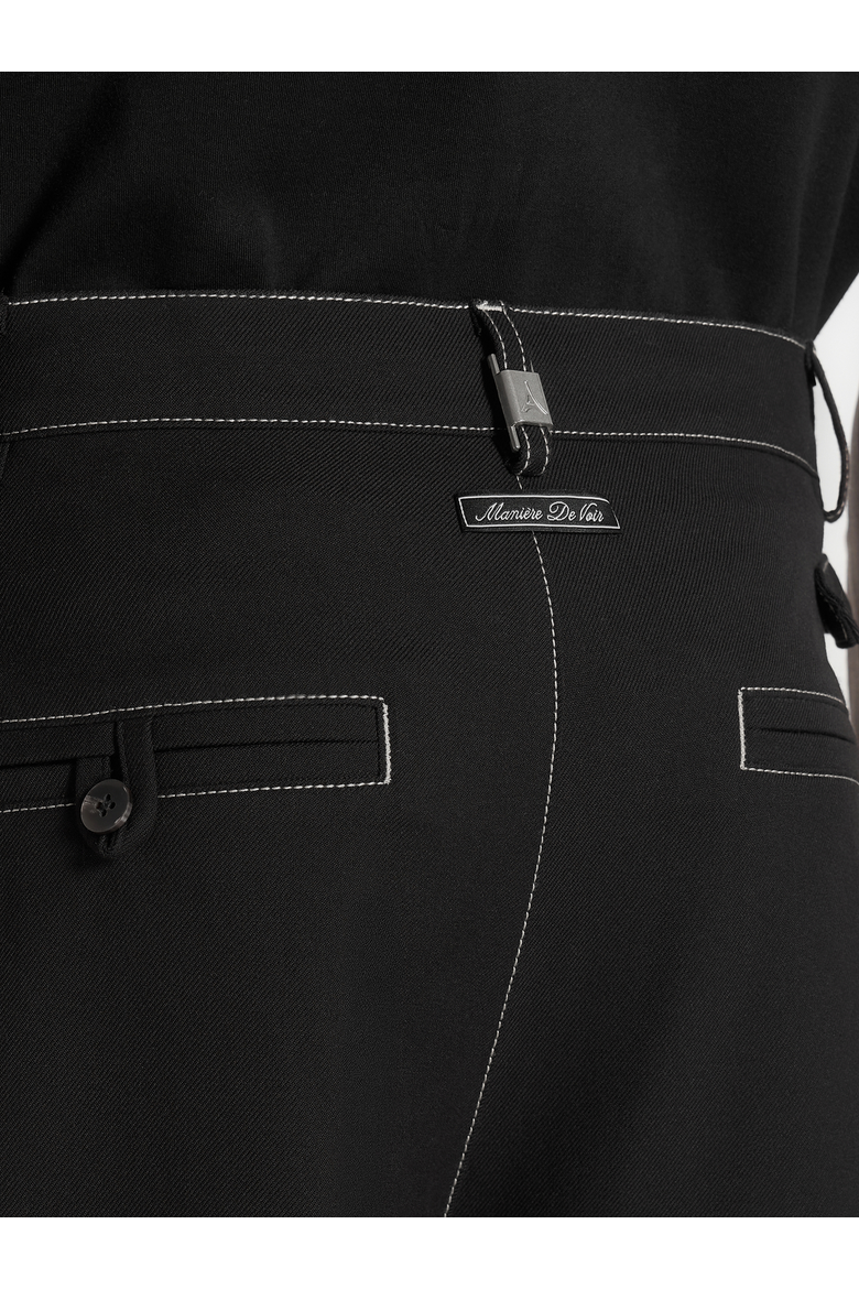Marceau Contrast Stitch Barrel Leg Pants, Alternate, color, Black