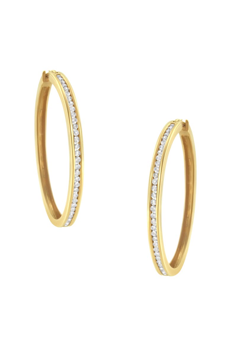 10KT Yellow Gold 1 cttw Slim Diamond Hoop Earrings, Main, color, Yellow