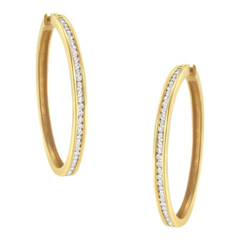 10KT Yellow Gold 1 cttw Slim Diamond Hoop Earrings