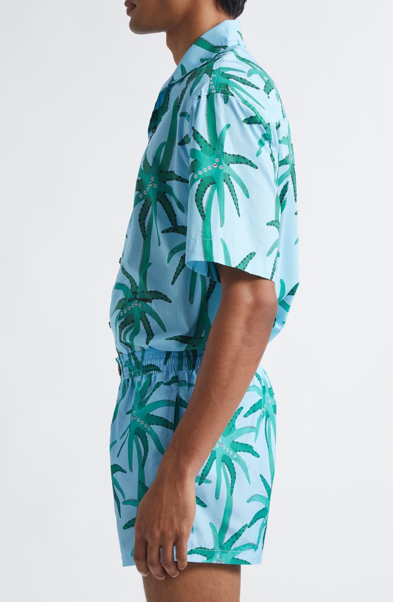 Jacquemus La Chemise Jean Camp Shirt, Alternate, color, Print Palmtrees Star Blue