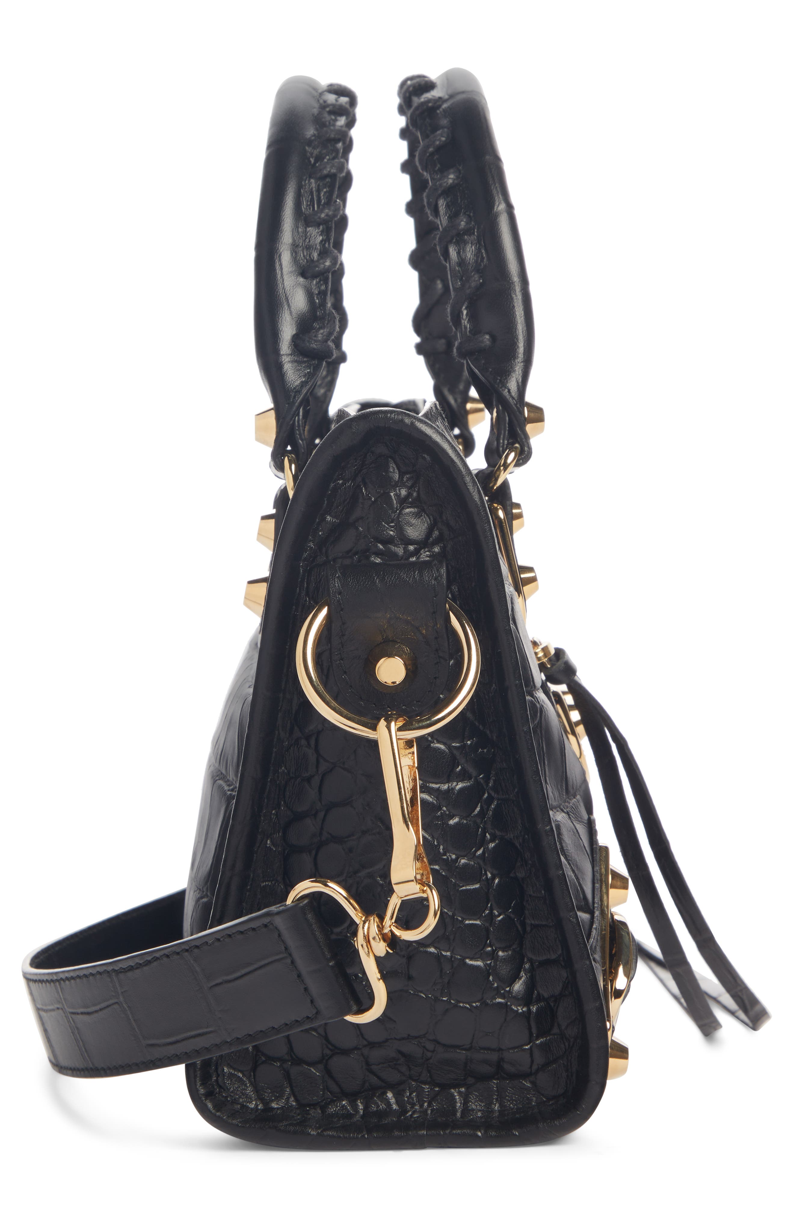 Balenciaga Mini City Metallic Edge Croc Embossed Leather Bag, Alternate, color, 