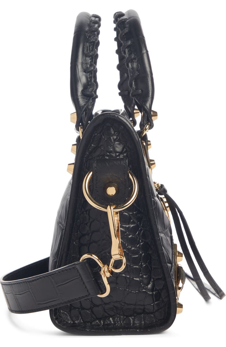 Balenciaga Mini City Metallic Edge Croc Embossed Leather Bag, Alternate, color,