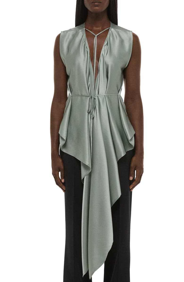 Helmut Lang Scarf Drape Detail Reversible Silk Top, Main, color, Aqua Gray