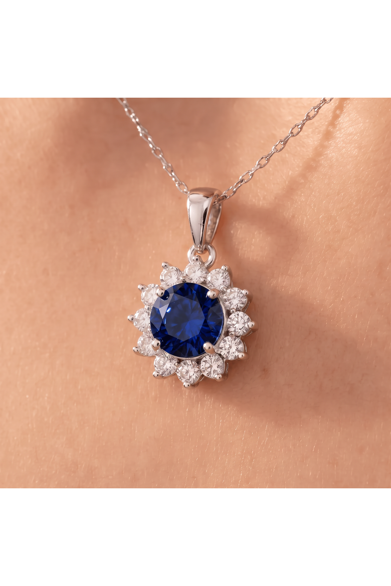 1Ct TW Blue Sapphire & Diamond Halo Pendant Gold Women', Alternate, color, 10k White Gold